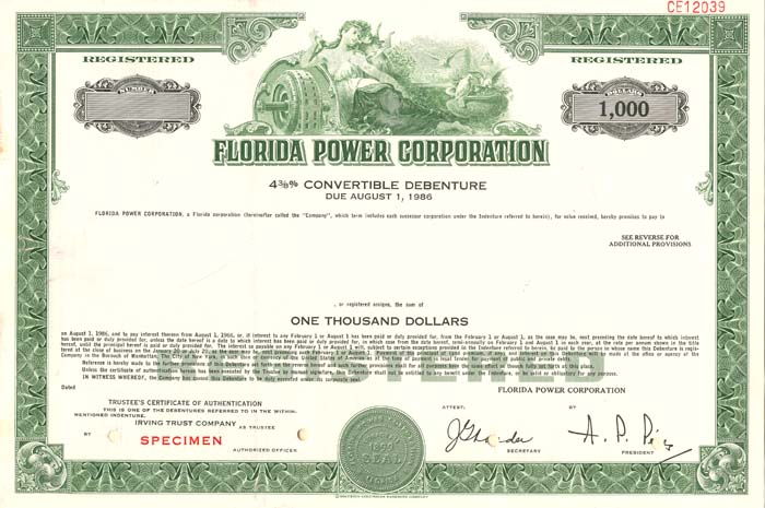 Florida Power Corporation - Specimen Stock Certificate